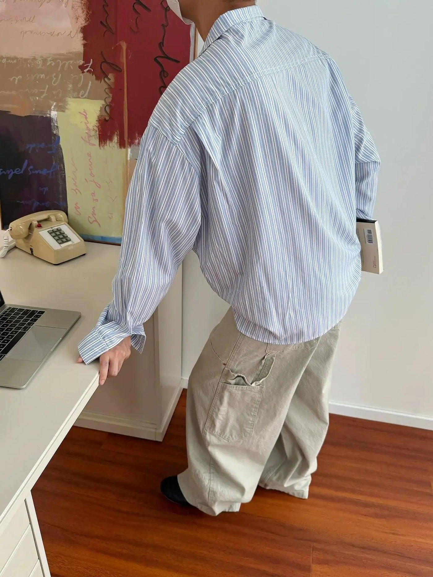 Nine Low V-Cut Striped Shirt-korean-fashion-Shirt-Nine's Closet-OH Garments