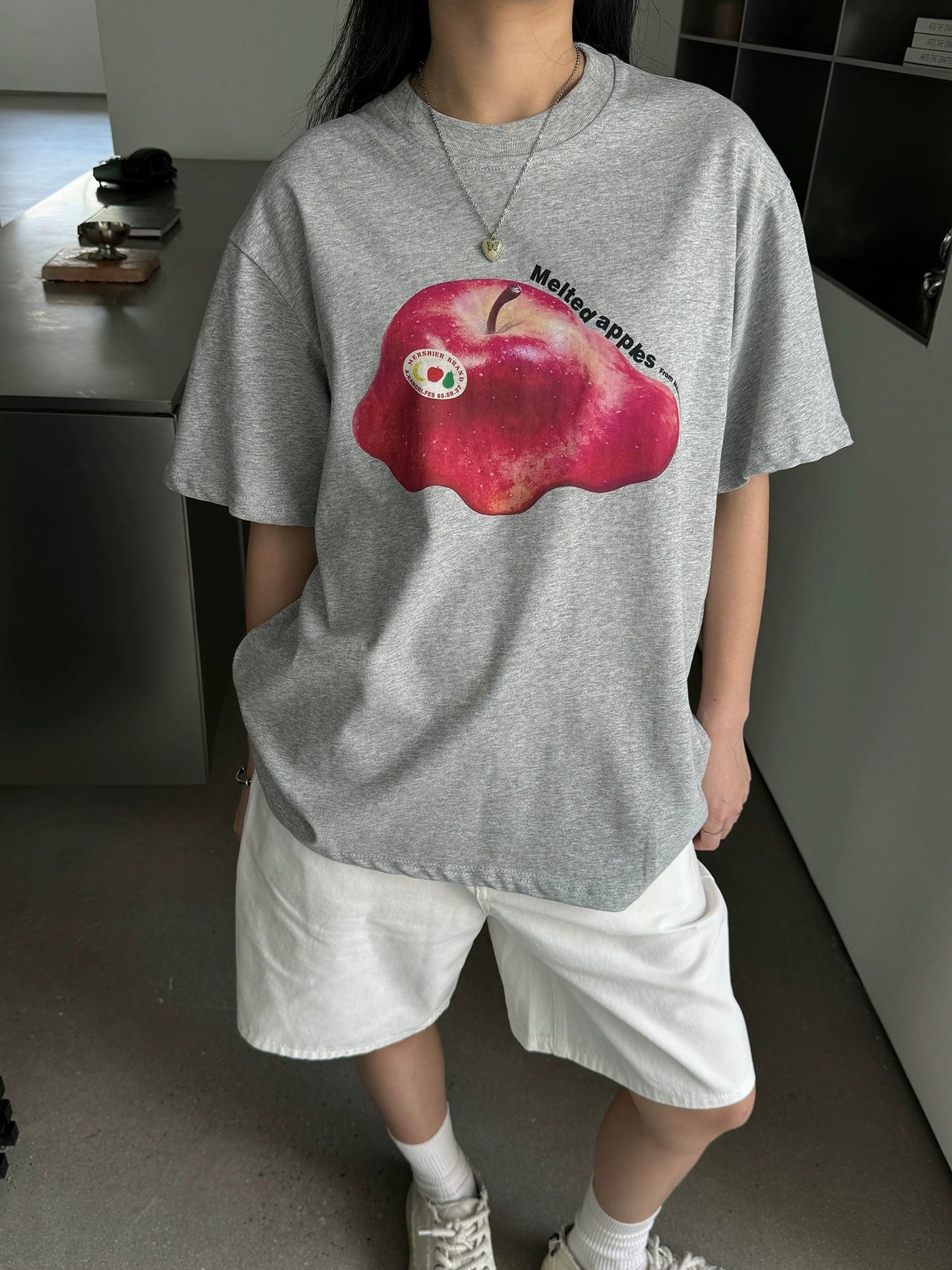 Nine Melted Apple Graphic T-Shirt-korean-fashion-T-Shirt-Nine's Closet-OH Garments