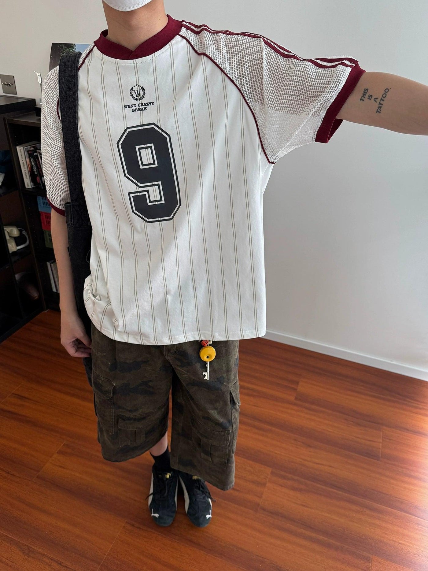 Nine Mesh Spliced Jersey T-Shirt-korean-fashion-T-Shirt-Nine's Closet-OH Garments