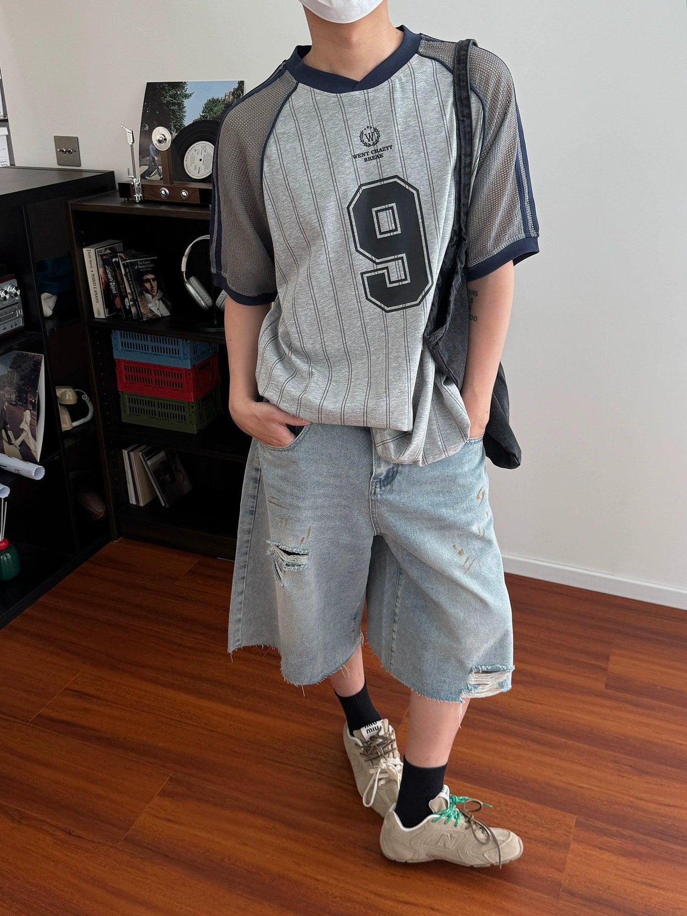 Nine Mesh Spliced Jersey T-Shirt-korean-fashion-T-Shirt-Nine's Closet-OH Garments