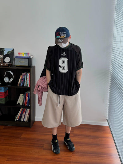 Nine Mesh Spliced Jersey T-Shirt-korean-fashion-T-Shirt-Nine's Closet-OH Garments