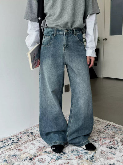 Nine Mid-High Waist Washed Straight Jeans-korean-fashion-Jeans-Nine's Closet-OH Garments