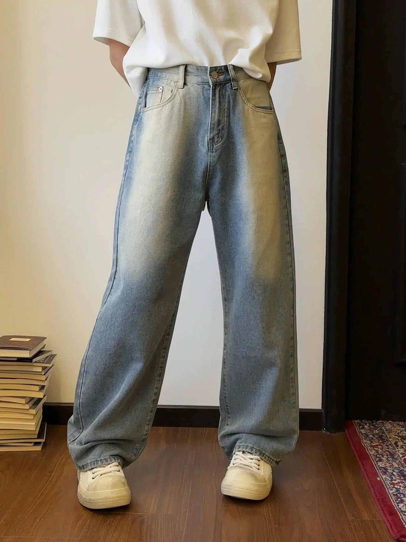 Nine Mid-Waist Washed Jeans-korean-fashion-Jeans-Nine's Closet-OH Garments