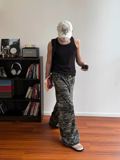 Nine Multi-Pocket Wide Camo Cargo Pants-korean-fashion-Pants-Nine's Closet-OH Garments