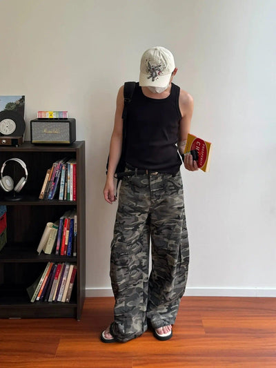 Nine Multi-Pocket Wide Camo Cargo Pants-korean-fashion-Pants-Nine's Closet-OH Garments