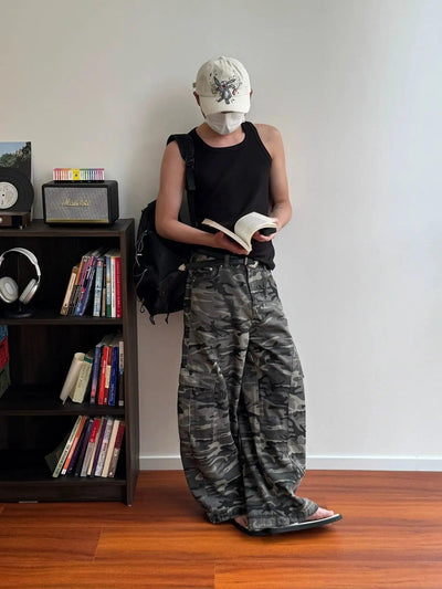 Nine Multi-Pocket Wide Camo Cargo Pants-korean-fashion-Pants-Nine's Closet-OH Garments