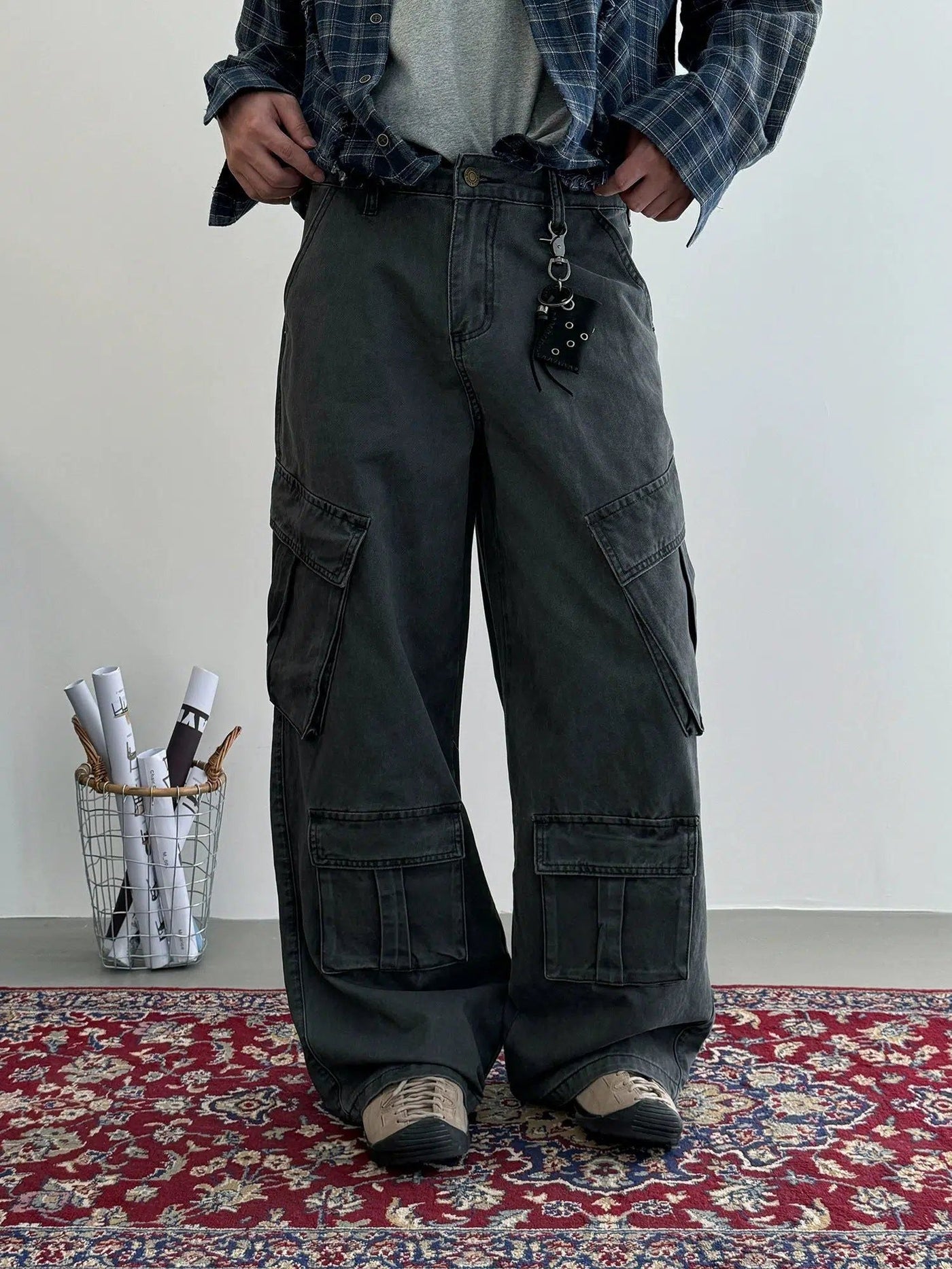 Nine Multi-Pocket Work Cargo Pants-korean-fashion-Pants-Nine's Closet-OH Garments