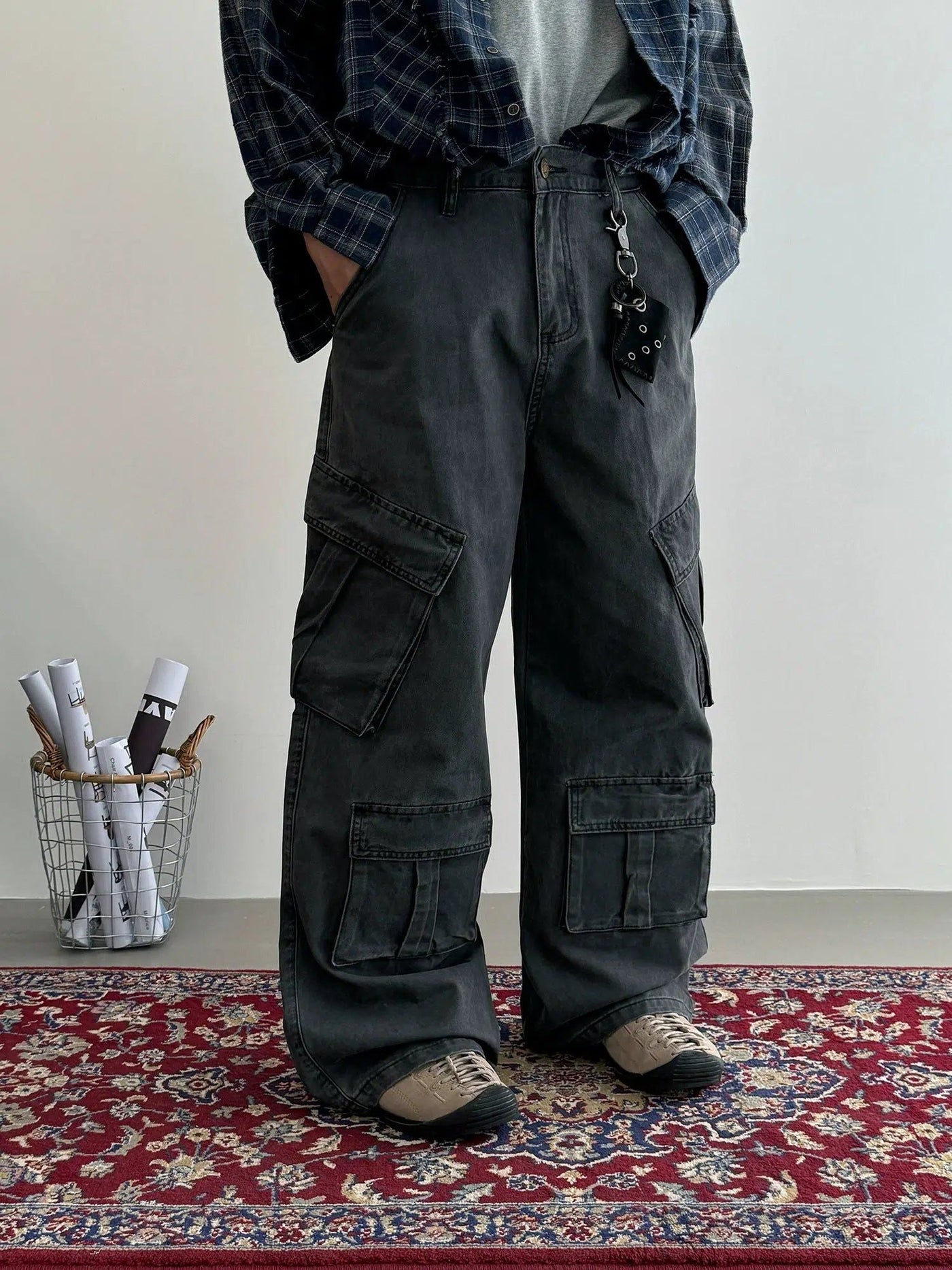 Nine Multi-Pocket Work Cargo Pants-korean-fashion-Pants-Nine's Closet-OH Garments