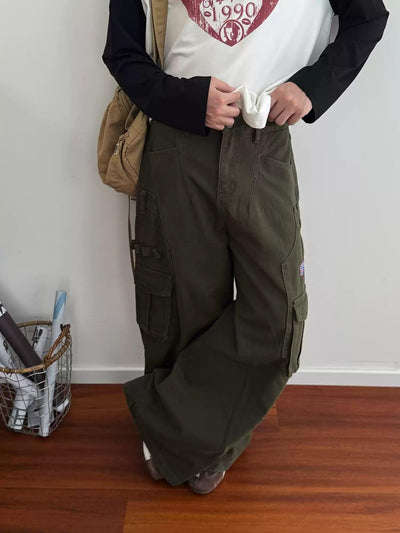 Nine Multi-Pockets Wide Leg Cargo Pants-korean-fashion-Pants-Nine's Closet-OH Garments