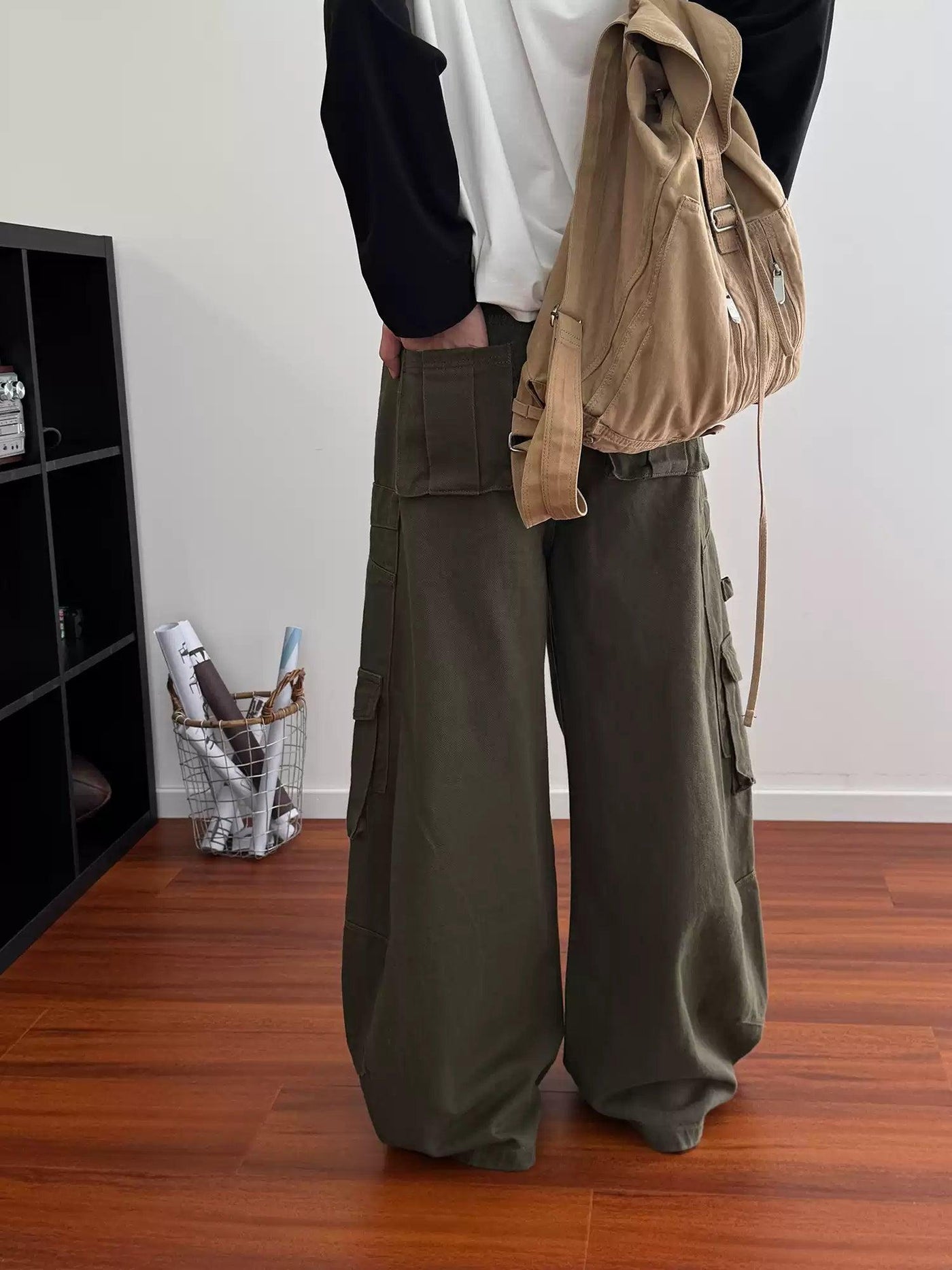 Nine Multi-Pockets Wide Leg Cargo Pants-korean-fashion-Pants-Nine's Closet-OH Garments