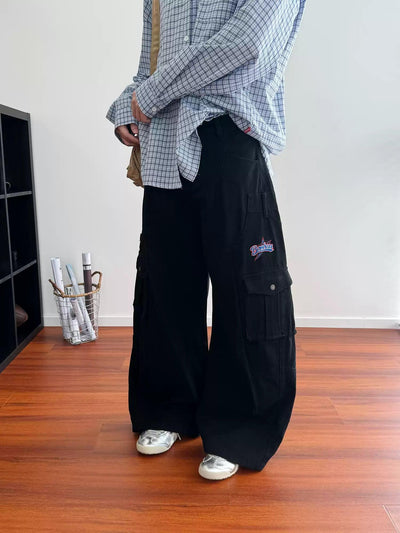 Nine Multi-Pockets Wide Leg Cargo Pants-korean-fashion-Pants-Nine's Closet-OH Garments