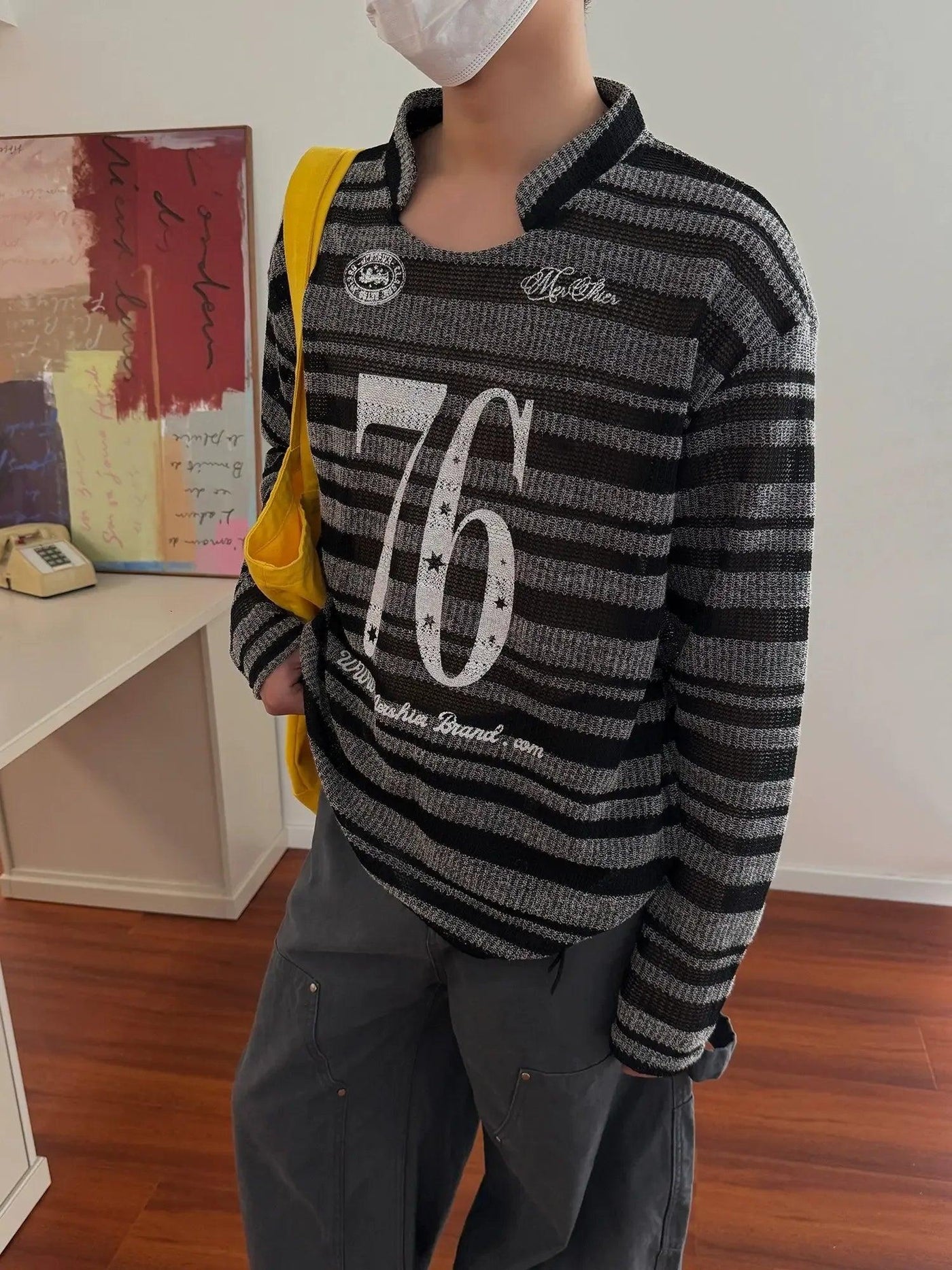 Nine Number 76 Print Striped Sweater-korean-fashion-Sweater-Nine's Closet-OH Garments