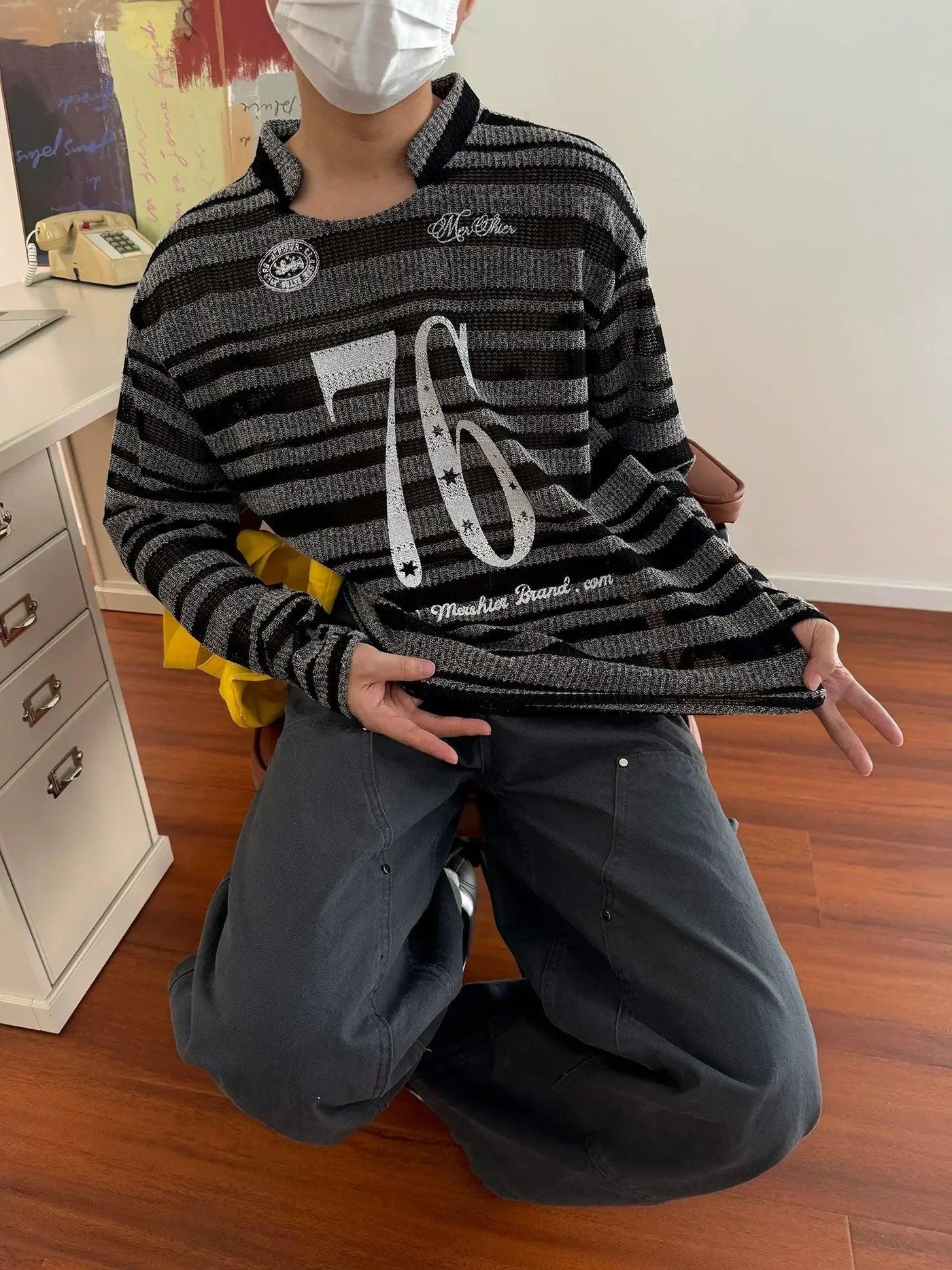 Nine Number 76 Print Striped Sweater-korean-fashion-Sweater-Nine's Closet-OH Garments