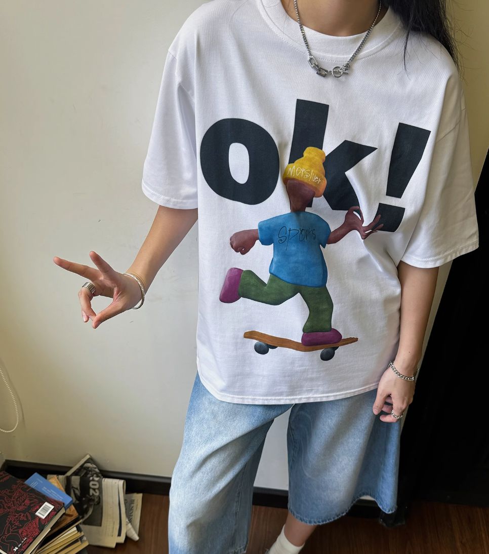 Nine OK Skater Graphic T-Shirt-korean-fashion-T-Shirt-Nine's Closet-OH Garments