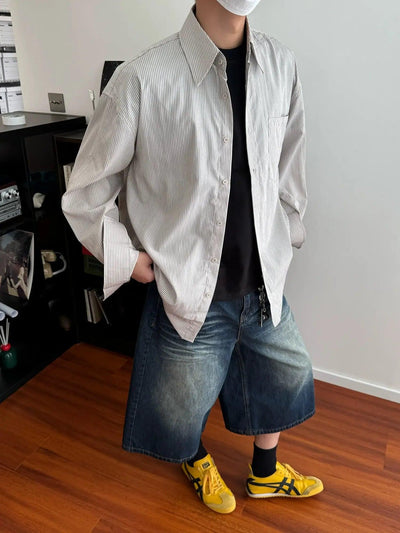 Nine Oversized Striped Lapel Shirt-korean-fashion-Shirt-Nine's Closet-OH Garments