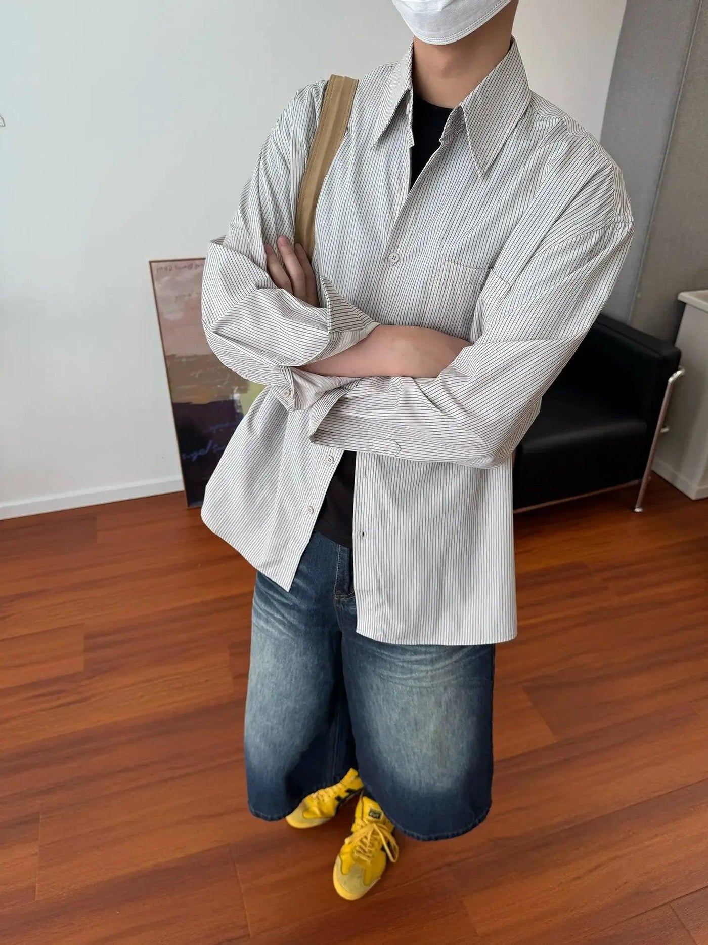 Nine Oversized Striped Lapel Shirt-korean-fashion-Shirt-Nine's Closet-OH Garments