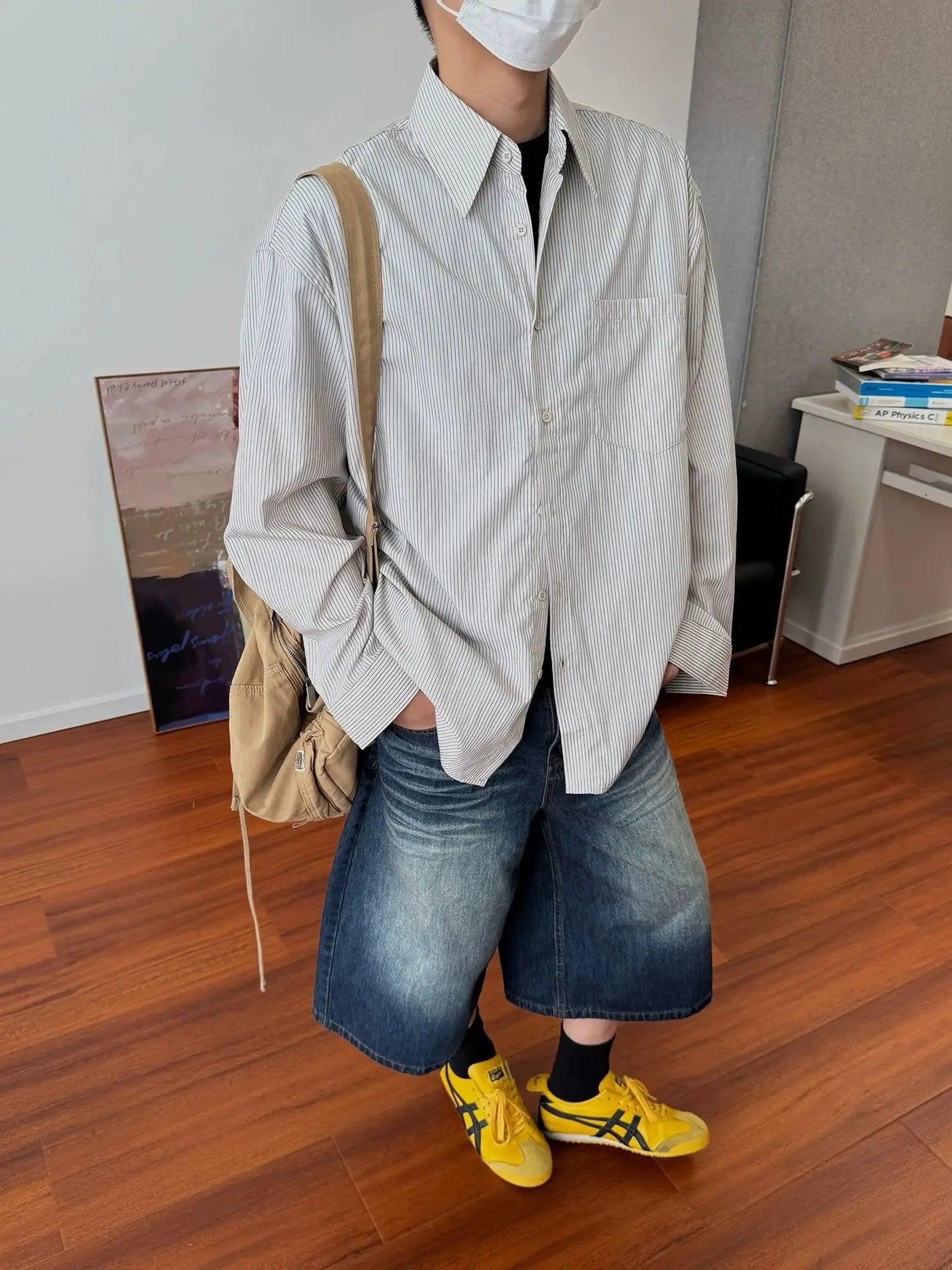 Nine Oversized Striped Lapel Shirt-korean-fashion-Shirt-Nine's Closet-OH Garments