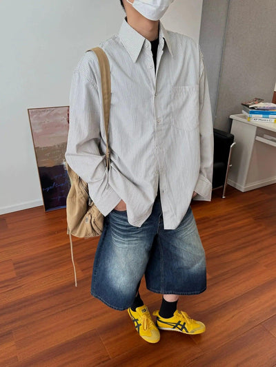 Nine Oversized Striped Lapel Shirt-korean-fashion-Shirt-Nine's Closet-OH Garments