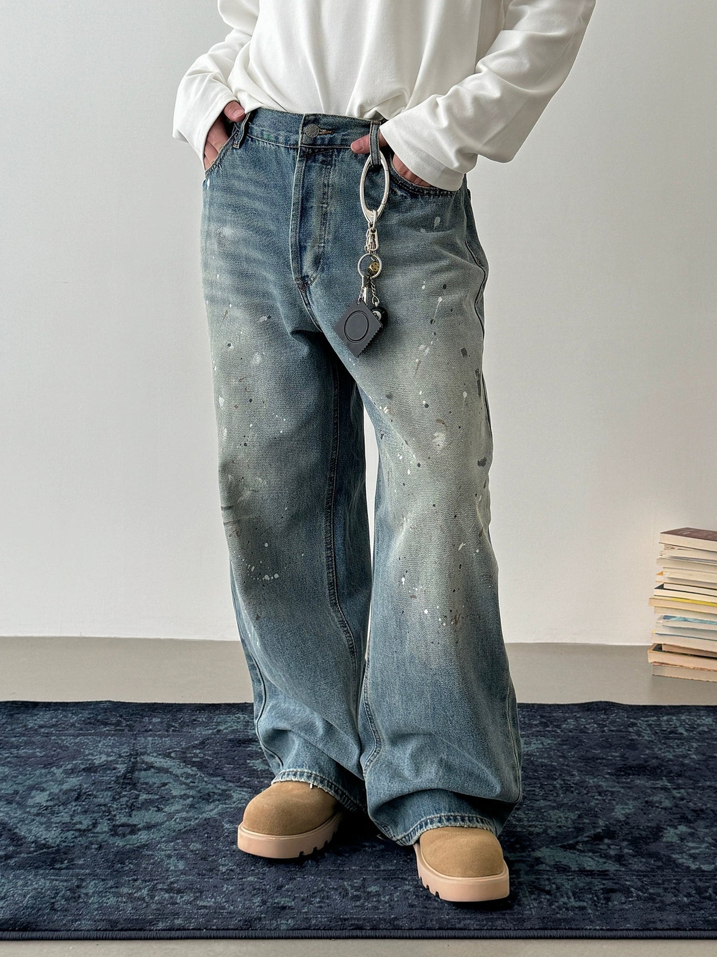 Nine Paint Splatters Workwear Jeans-korean-fashion-Jeans-Nine's Closet-OH Garments