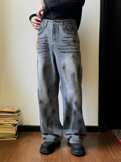 Nine Paint Stained Straight Jeans-korean-fashion-Jeans-Nine's Closet-OH Garments