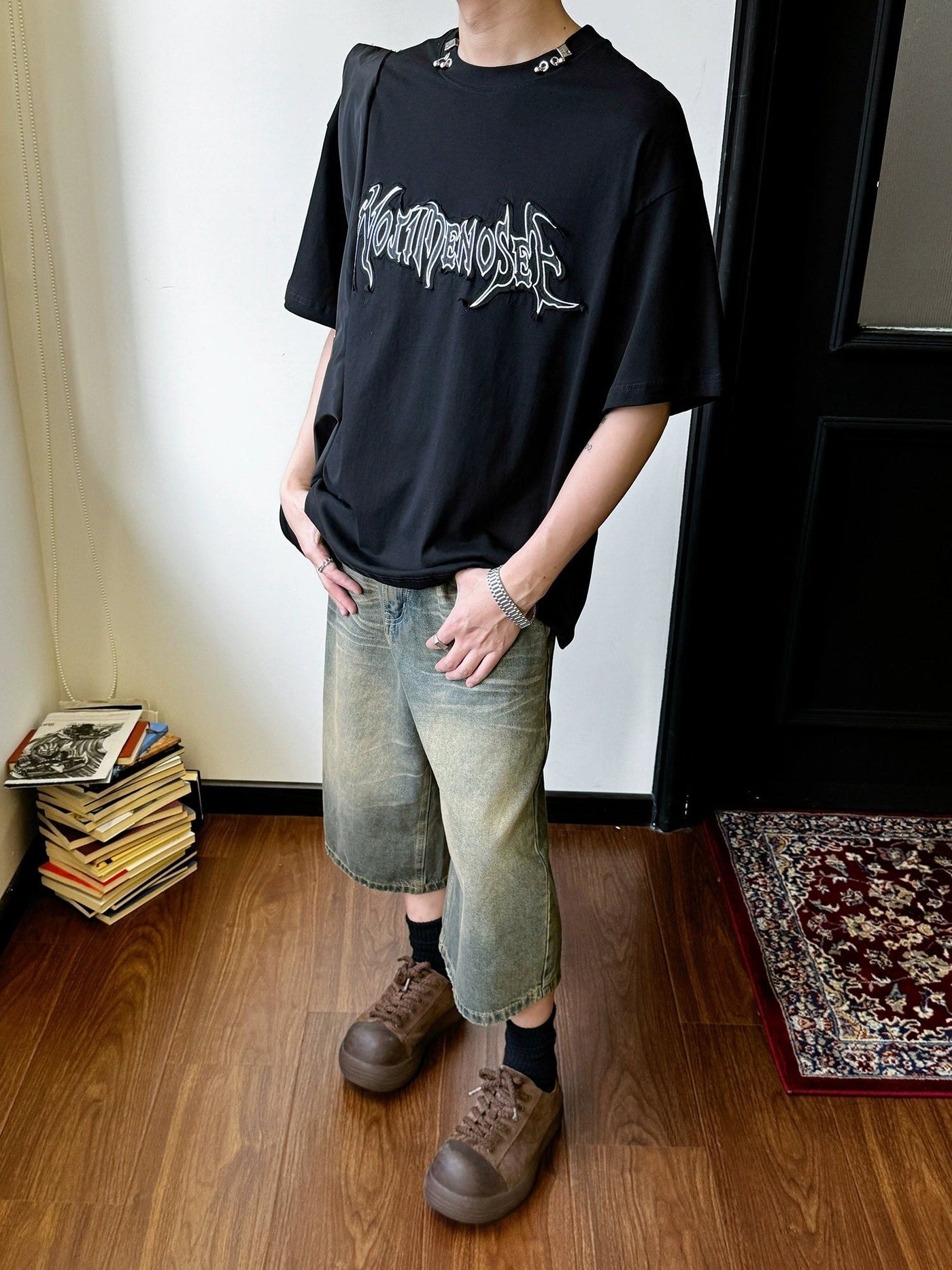 Nine Patched Grunge Text T-Shirt-korean-fashion-T-Shirt-Nine's Closet-OH Garments