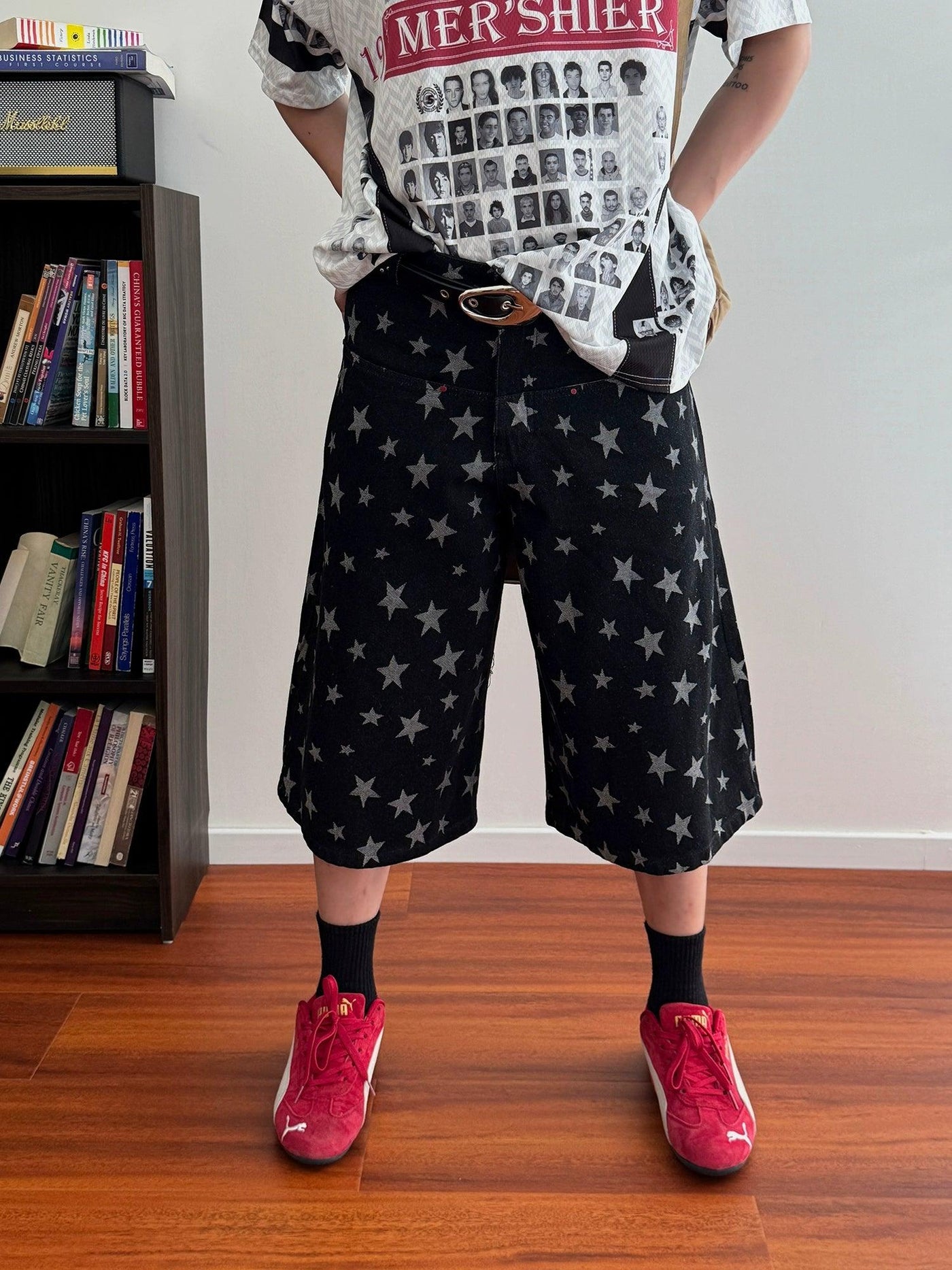 Nine Patched Star Printed Denim Shorts-korean-fashion-Shorts-Nine's Closet-OH Garments