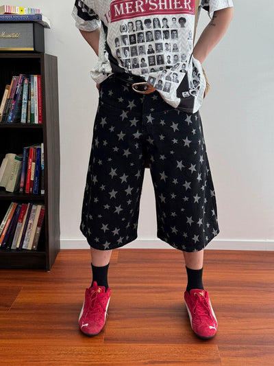 Nine Patched Star Printed Denim Shorts-korean-fashion-Shorts-Nine's Closet-OH Garments