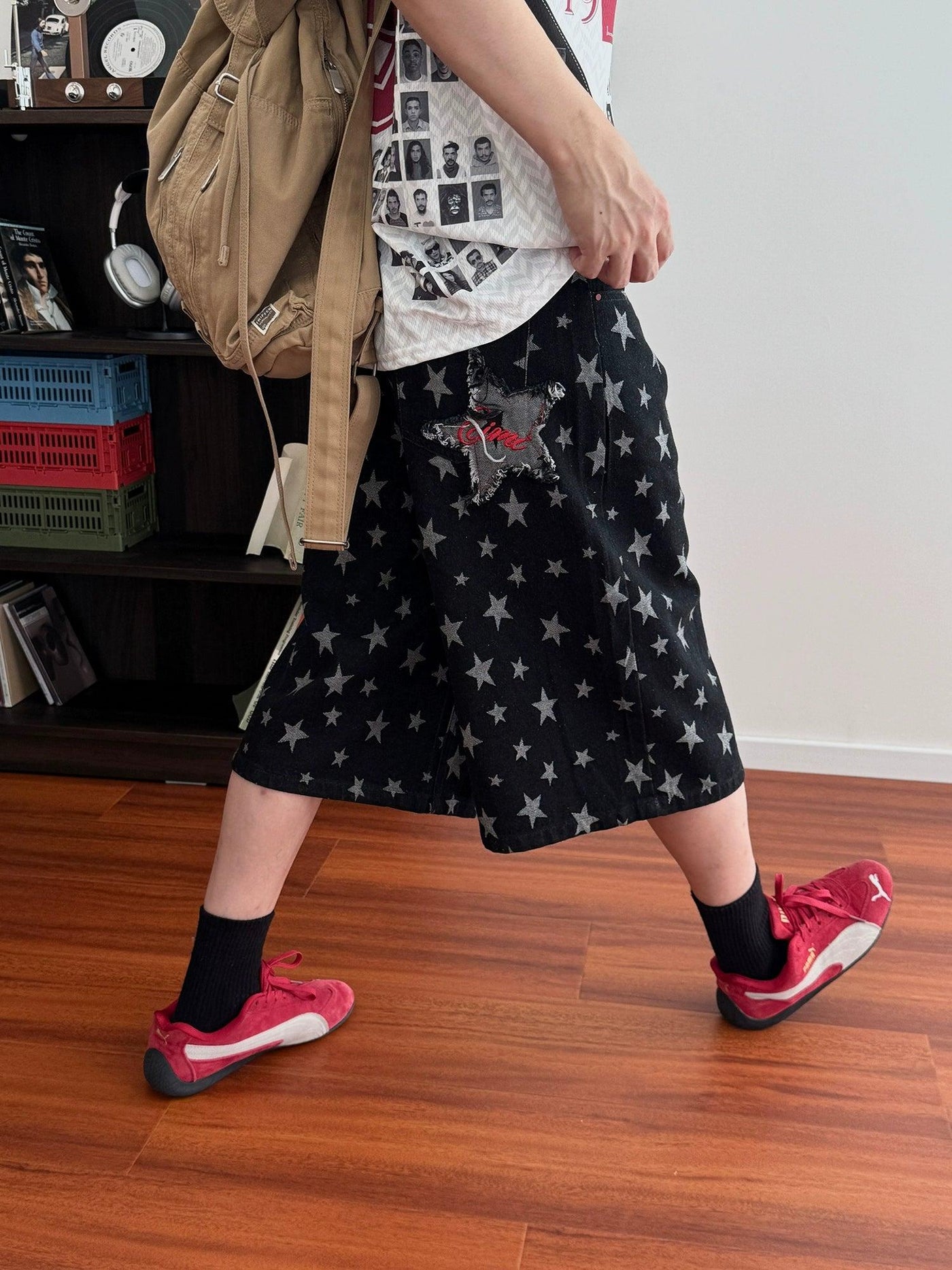 Nine Patched Star Printed Denim Shorts-korean-fashion-Shorts-Nine's Closet-OH Garments