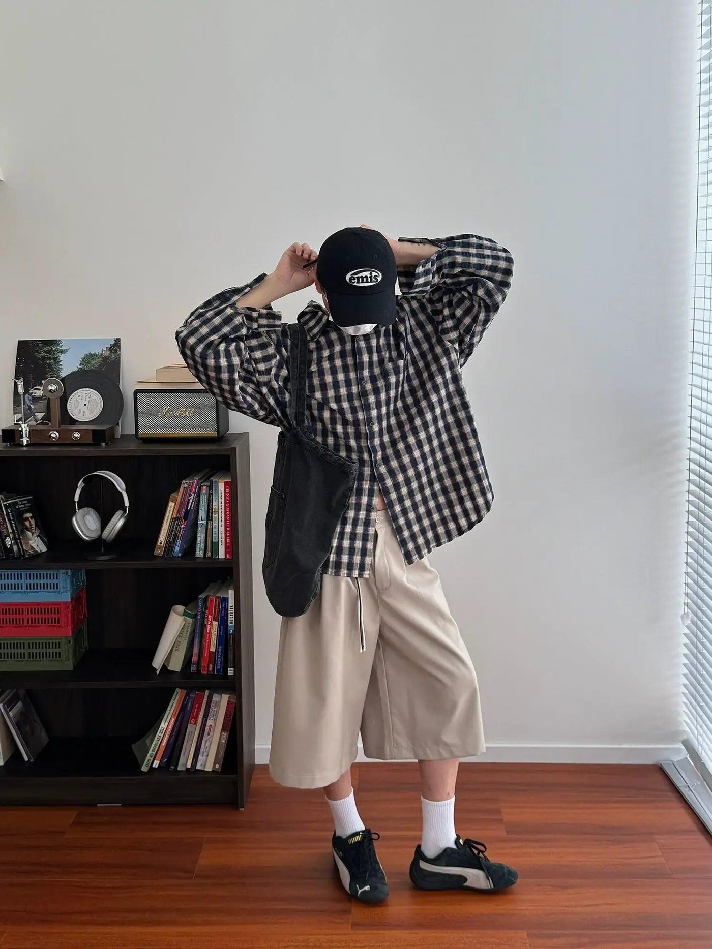 Nine Plaid Button-Down Hooded Shirt-korean-fashion-Shirt-Nine's Closet-OH Garments