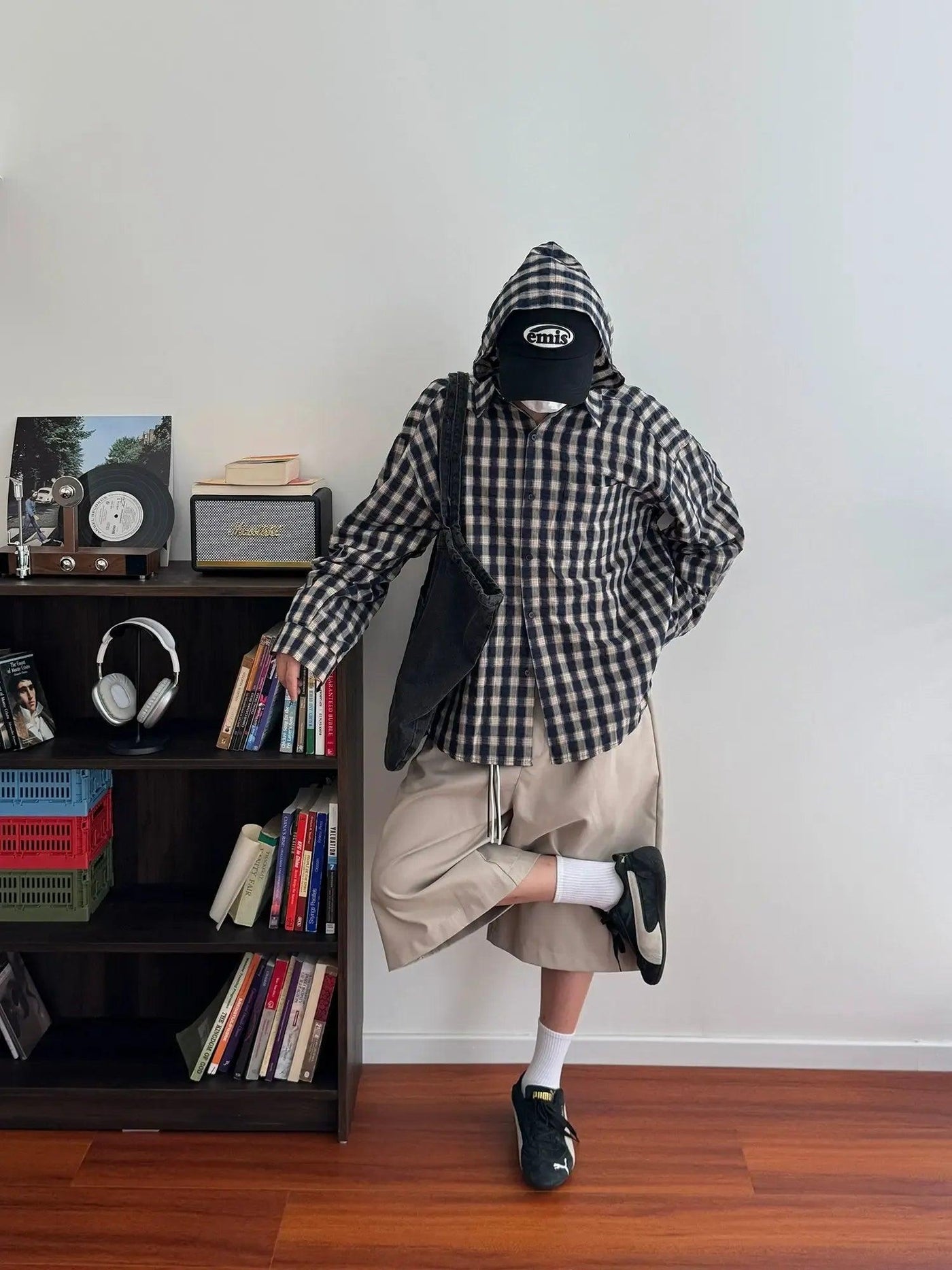 Nine Plaid Button-Down Hooded Shirt-korean-fashion-Shirt-Nine's Closet-OH Garments