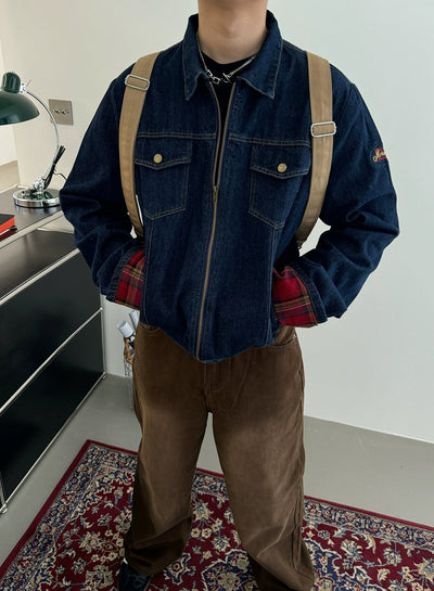 Nine Plaid Hem Denim Jacket-korean-fashion-Jacket-Nine's Closet-OH Garments