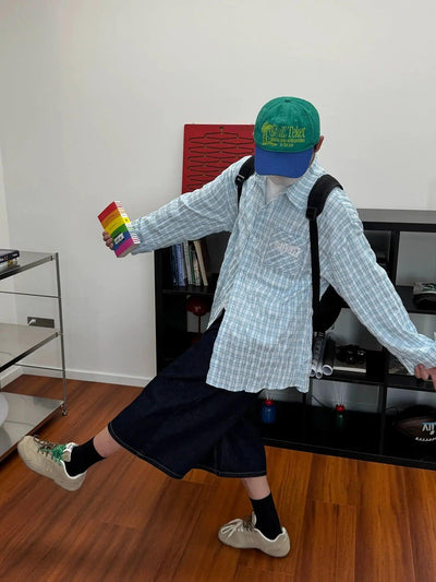 Nine Plaid Pattern Front Pocket Shirt-korean-fashion-Shirt-Nine's Closet-OH Garments