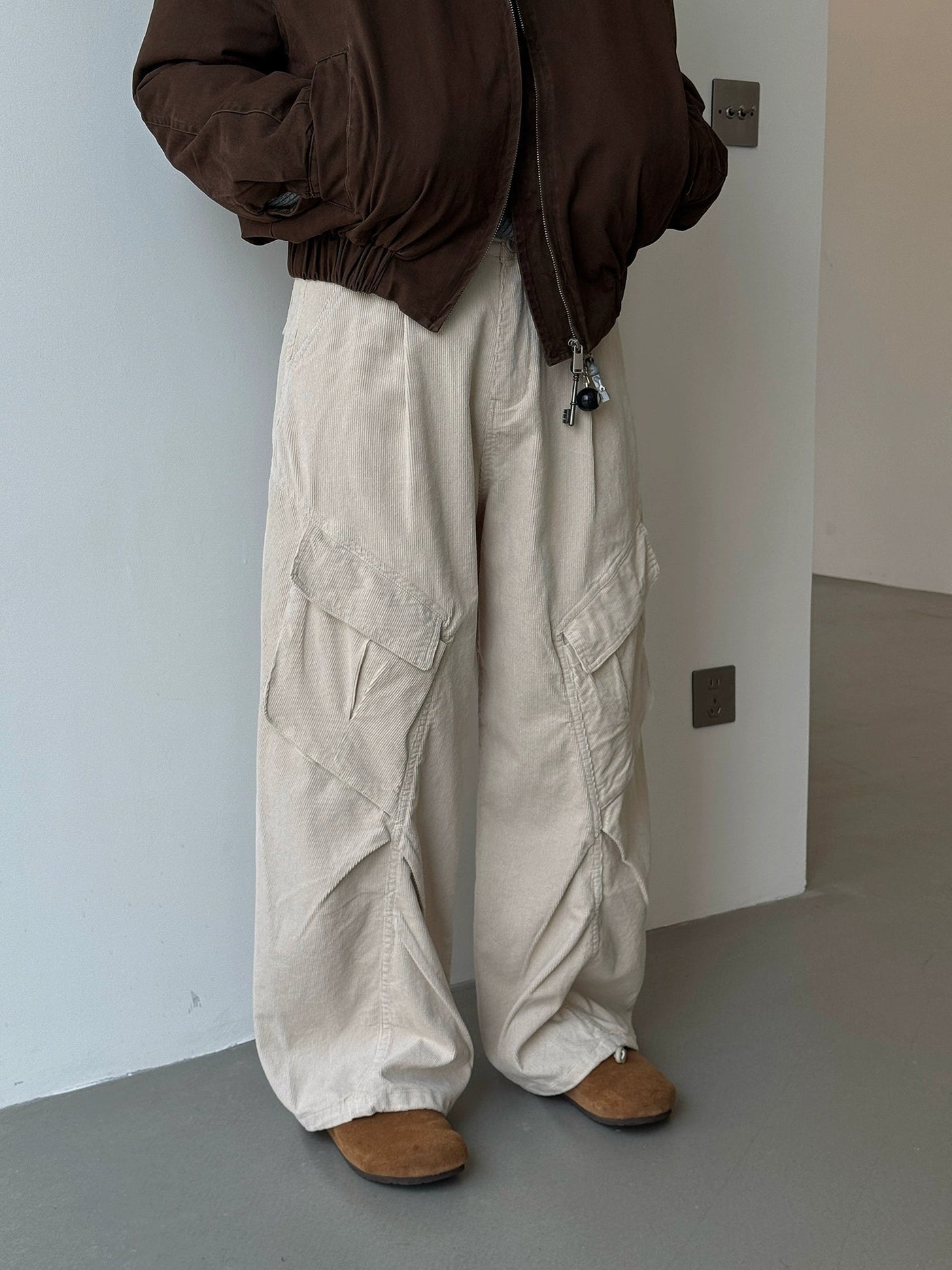 Nine Pleated Corduroy Cargo Pants-korean-fashion-Pants-Nine's Closet-OH Garments