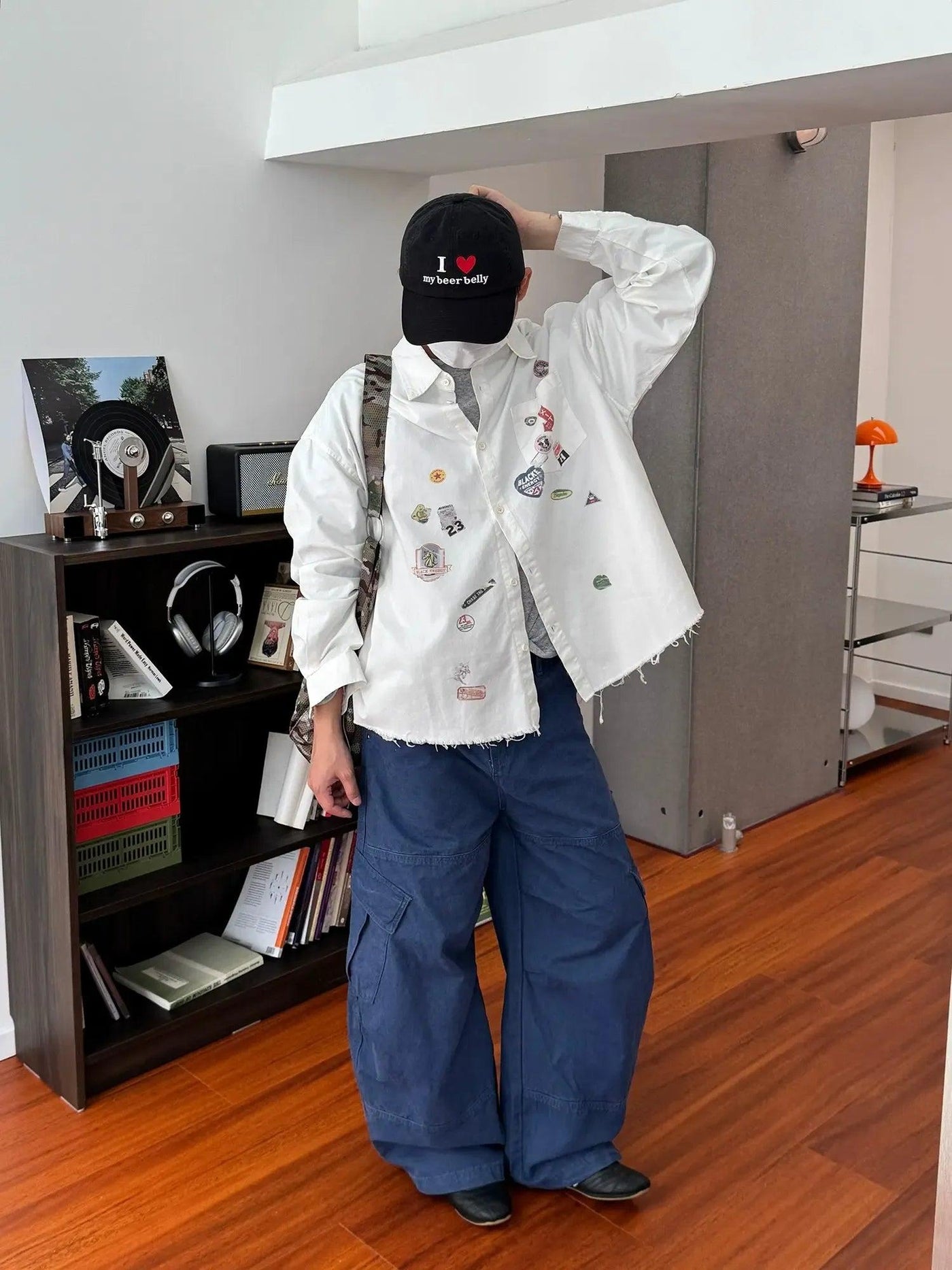 Nine Printed Stickers L/S Denim Shirt-korean-fashion-Shirt-Nine's Closet-OH Garments