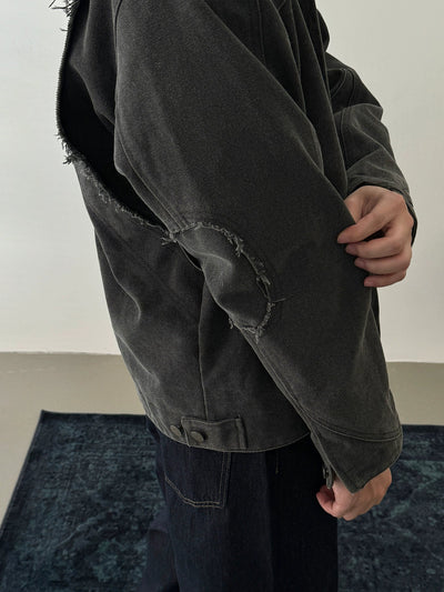 Nine Raw Seams Boxy Denim Jacket-korean-fashion-Jacket-Nine's Closet-OH Garments