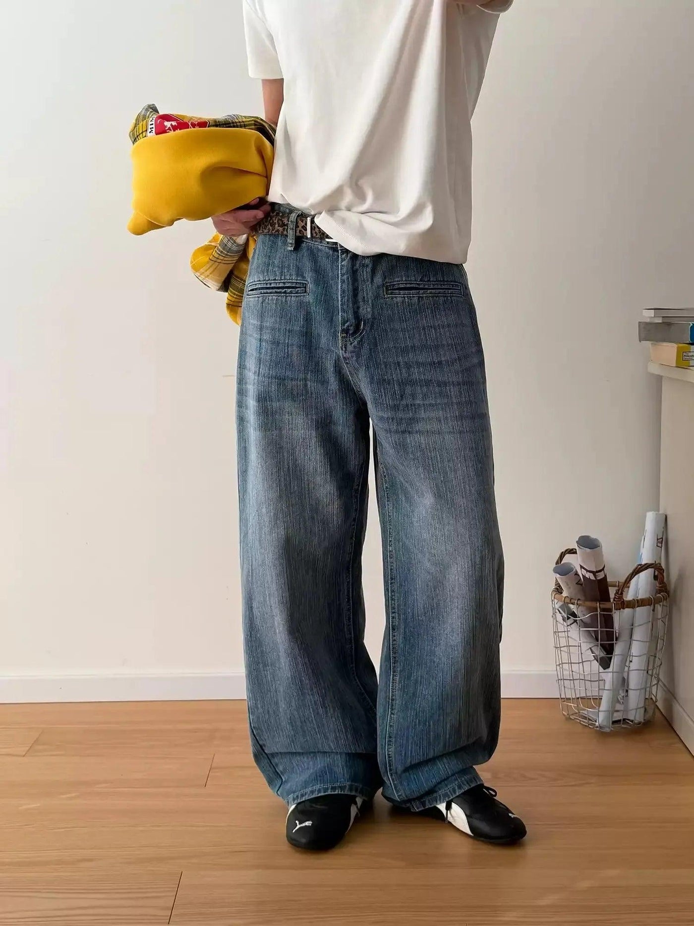 Nine Retro Textured Straight Jeans-korean-fashion-Jeans-Nine's Closet ...