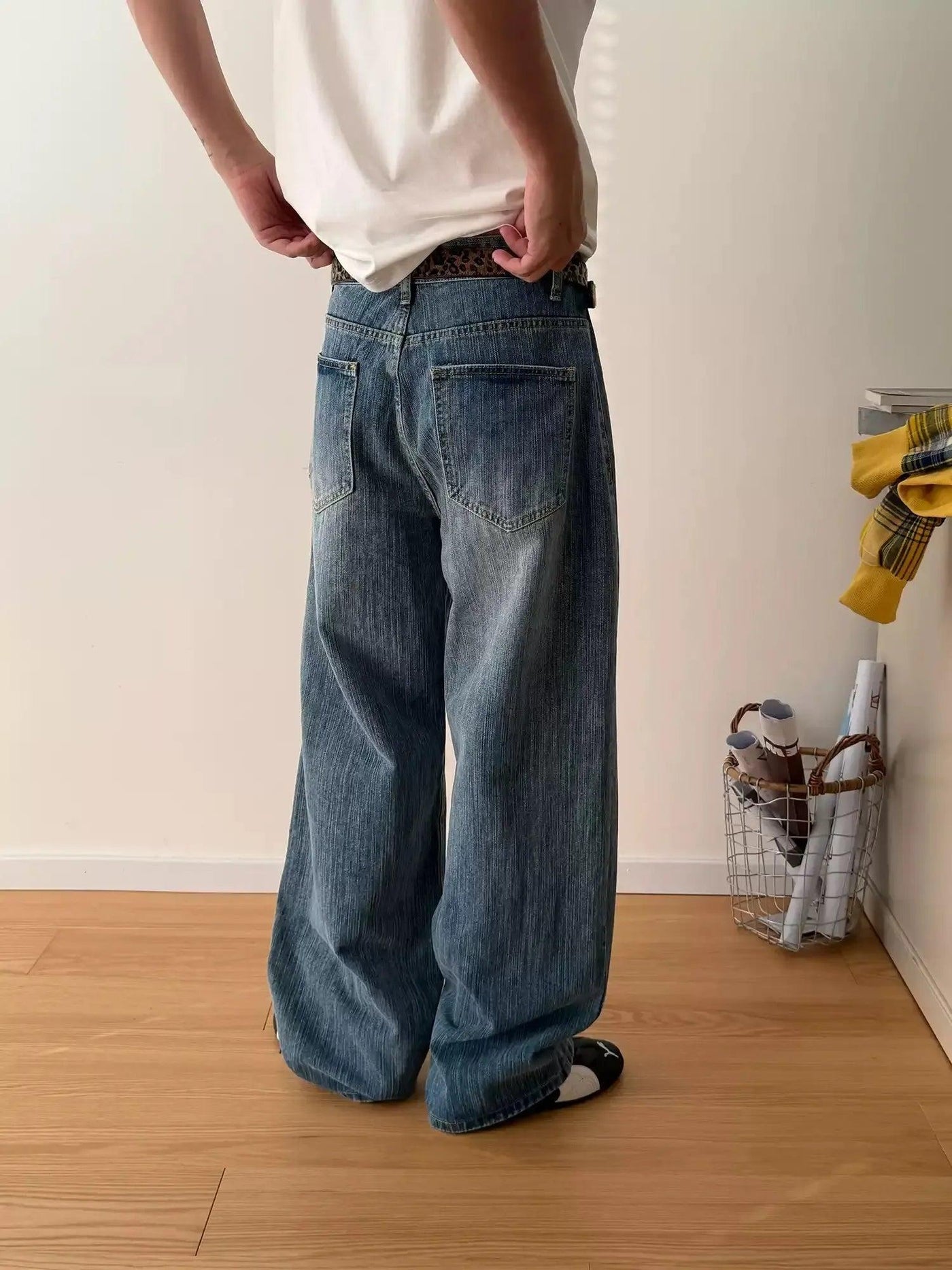Nine Retro Textured Straight Jeans-korean-fashion-Jeans-Nine's Closet ...
