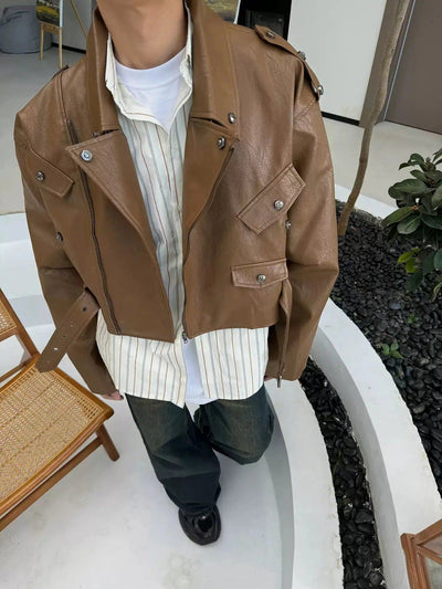 Nine Rivet Buttons Moto PU Leather Jacket-korean-fashion-Jacket-Nine's Closet-OH Garments