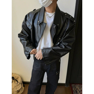 Nine Rivet Buttons Moto PU Leather Jacket-korean-fashion-Jacket-Nine's Closet-OH Garments