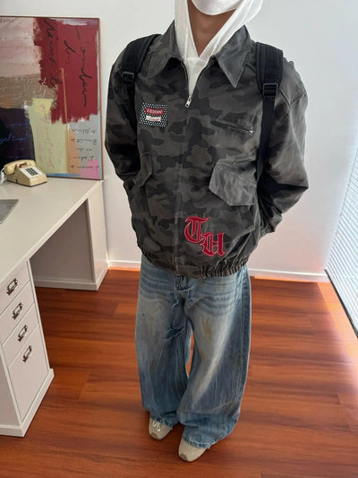 Nine Ruched Hem Camouflage Jacket-korean-fashion-Jacket-Nine's Closet-OH Garments