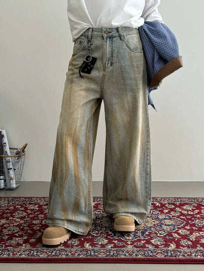 Nine Rugged Washed Wide Jeans-korean-fashion-Jeans-Nine's Closet-OH Garments