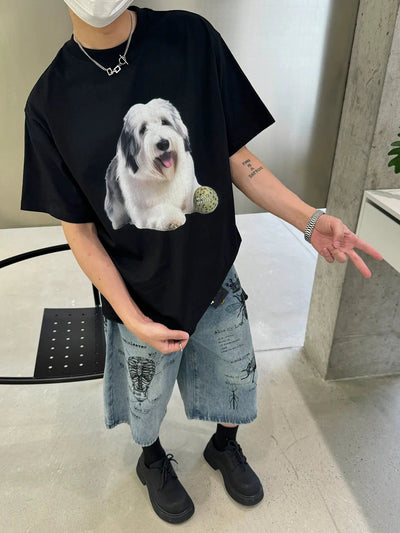 Nine Sheepdog Graphic T-Shirt-korean-fashion-T-Shirt-Nine's Closet-OH Garments