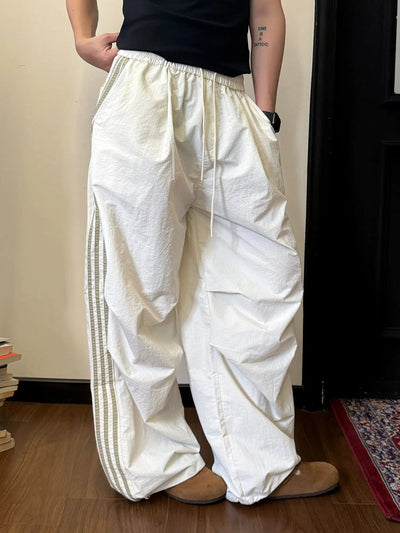 Nine Side Bar Pleated Parachute Pants-korean-fashion-Pants-Nine's Closet-OH Garments