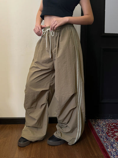 Nine Side Bar Pleated Parachute Pants-korean-fashion-Pants-Nine's Closet-OH Garments