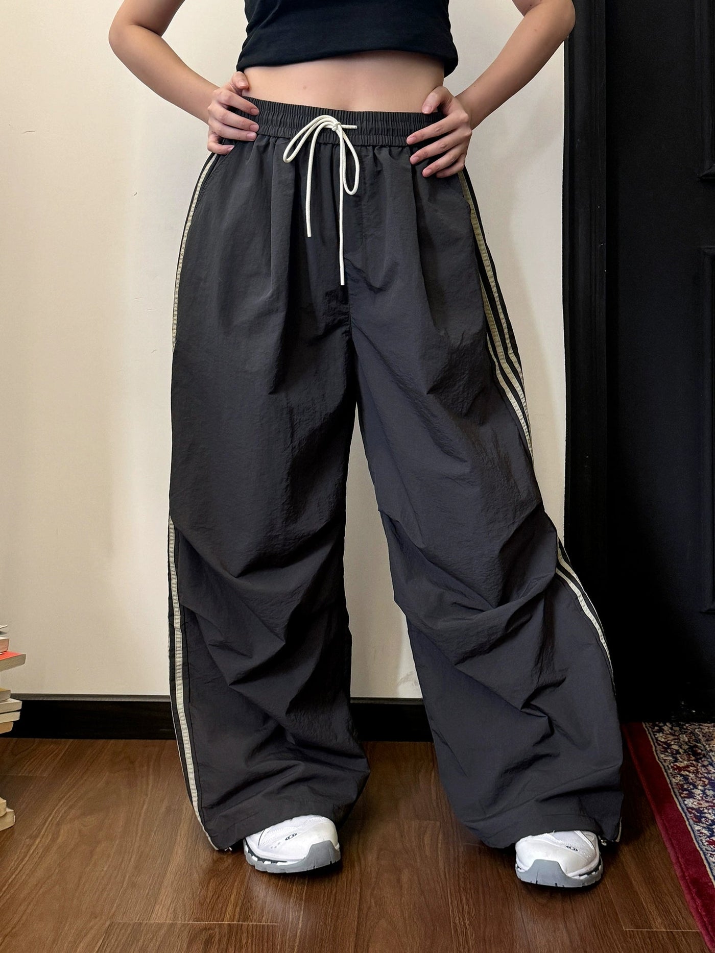 Nine Side Bar Pleated Parachute Pants-korean-fashion-Pants-Nine's Closet-OH Garments