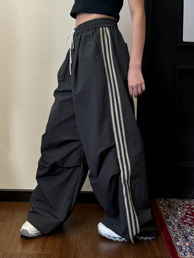 Nine Side Bar Pleated Parachute Pants-korean-fashion-Pants-Nine's Closet-OH Garments