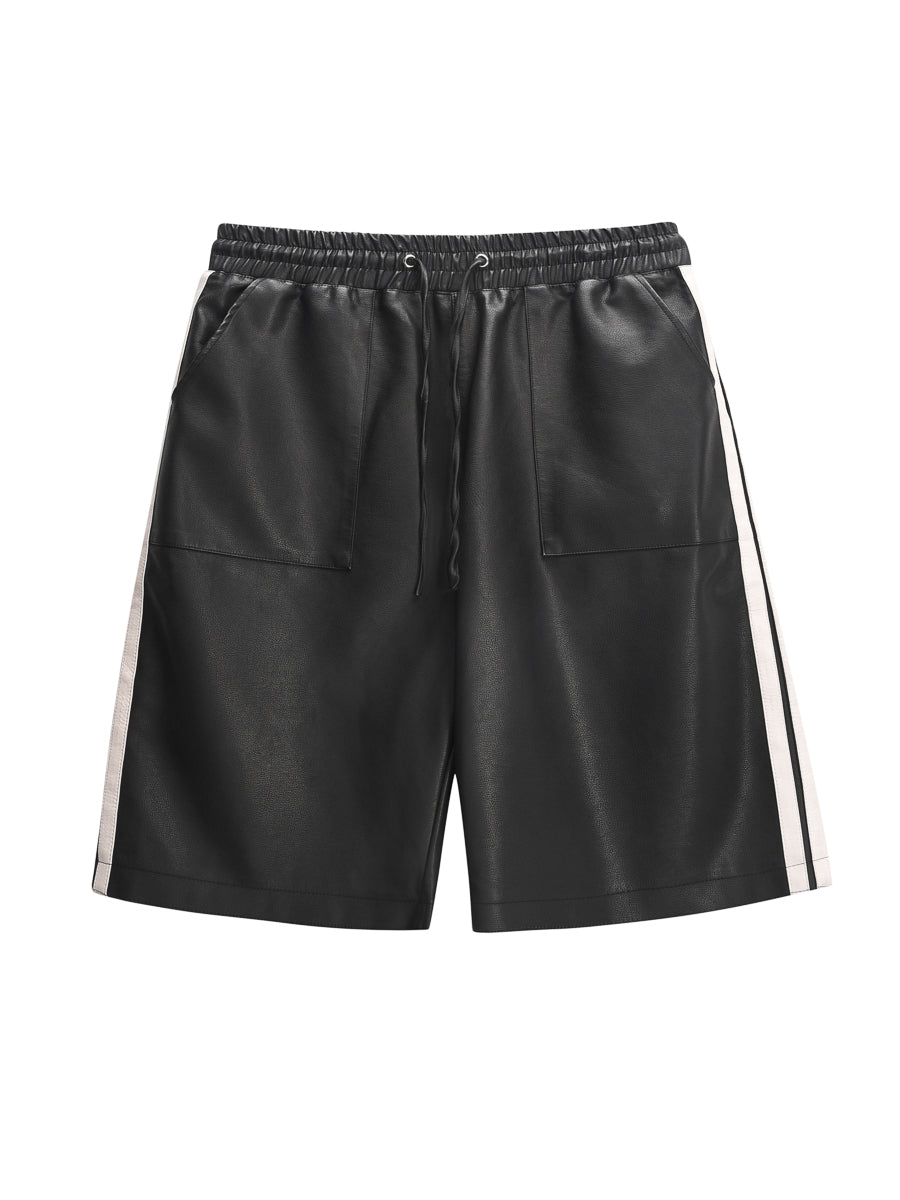 Nine Side Bar Wide PU Leather Shorts-korean-fashion-Shorts-Nine's Closet-OH Garments