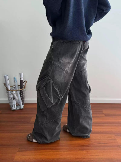 Nine Side Pockets Faded Cargo Jeans-korean-fashion-Jeans-Nine's Closet-OH Garments