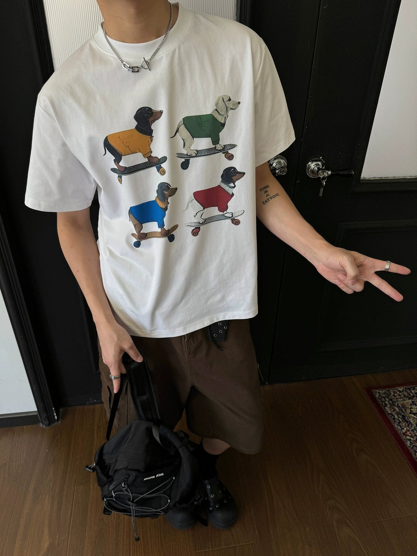 Nine Skater Dogs Graphic T-Shirt-korean-fashion-T-Shirt-Nine's Closet-OH Garments