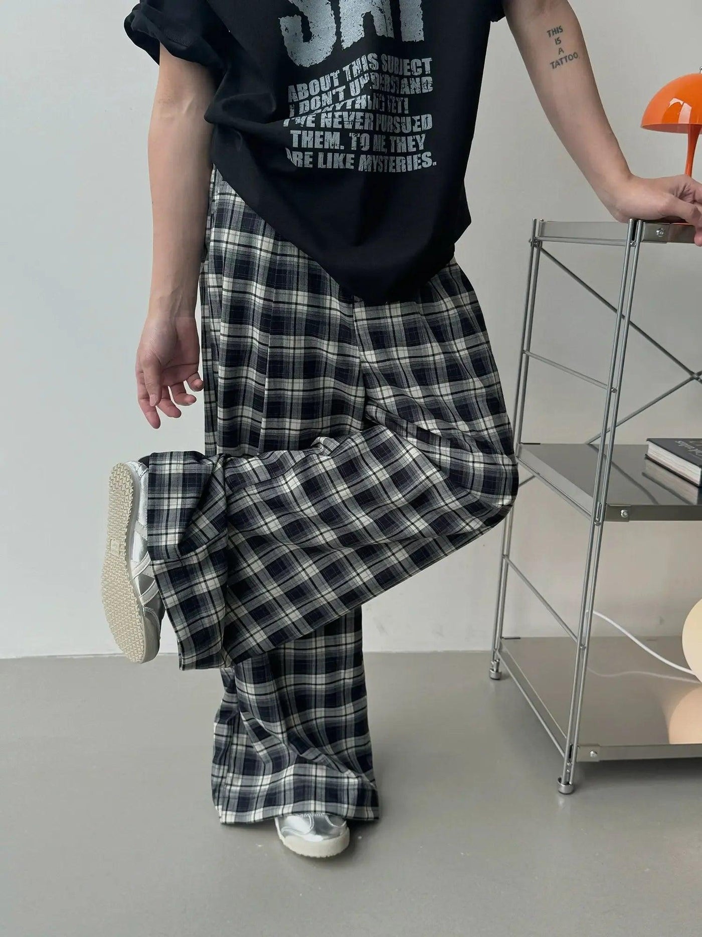Nine Slouchy Plaid Pants-korean-fashion-Pants-Nine's Closet-OH Garments